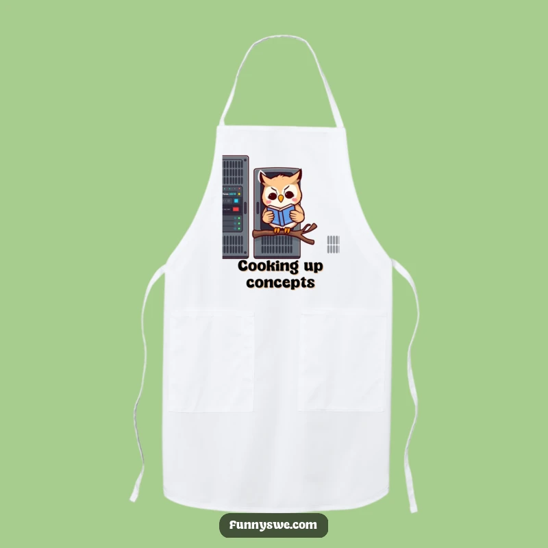 Funny Owl Server Apron: Kawaii Owl Tech Humor, Kitchen Gear for Wise Cooks