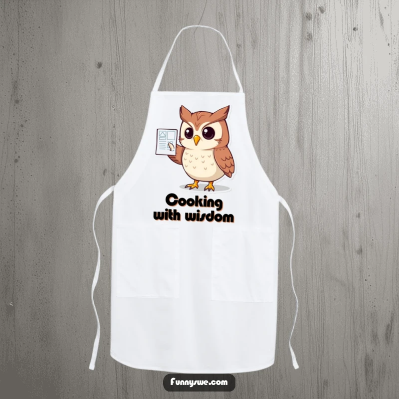 Funny Owl Website Blueprint Apron: A clever owl character points to a website schematic, adding humor and practicality to your creative tasks.