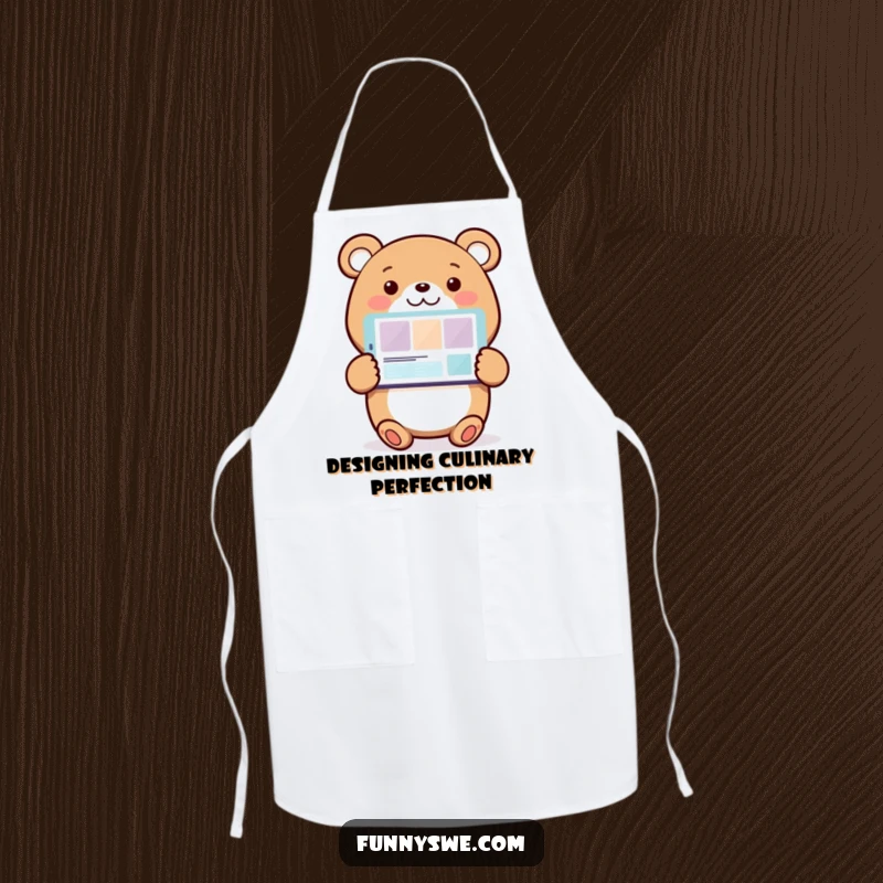 Funny Bear Web Designer Apron: A cheerful bear character demonstrates a website design, making this apron a humorous and practical kitchen accessory.