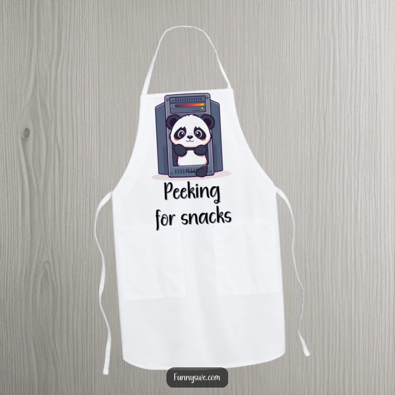 Funny Panda apron, curiously peeking out from behind a giant server rack, perfect for kitchen techies.