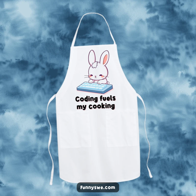 Funny Rabbit Chef Apron: Cute rabbit character typing on a keyboard while cooking, adding humor to kitchen tasks.