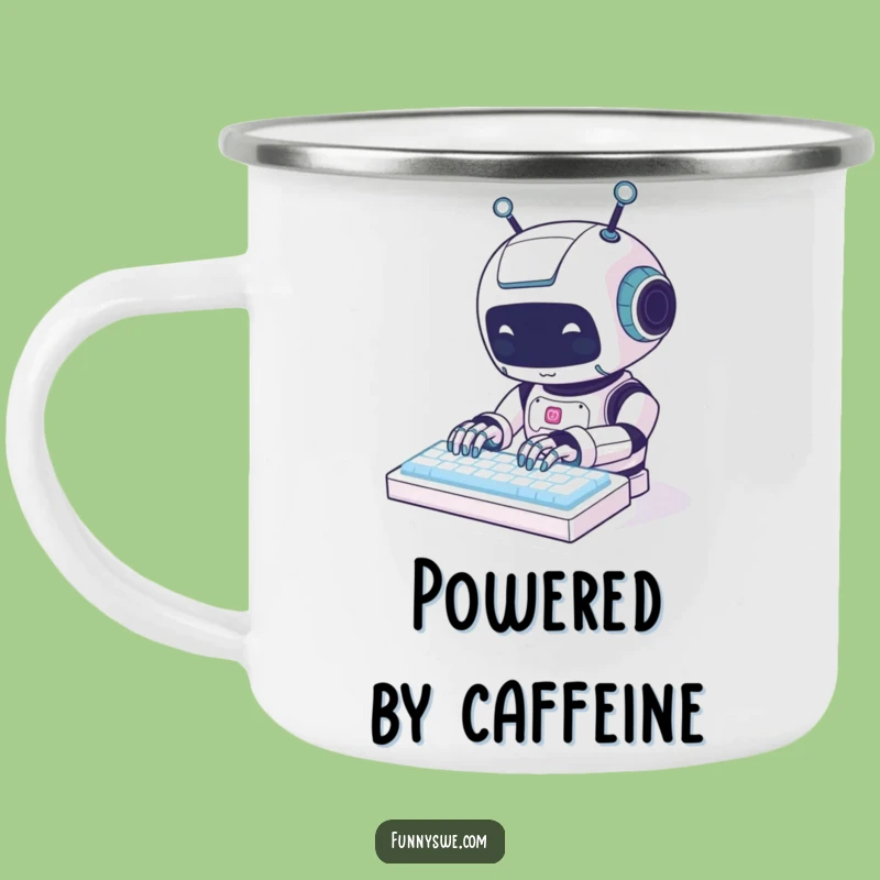 Funny Kawaii Robot Typing Camping Mug - Adventure Fuel for Coders!