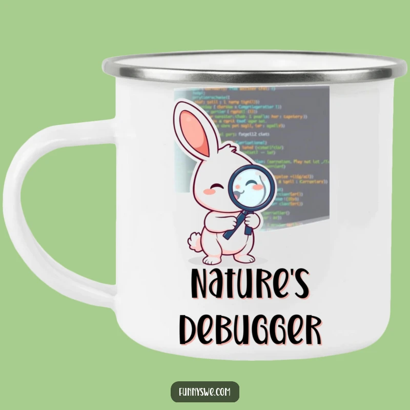 Funny Debugging Rabbit Camping Mug: Coder's Outdoor Brew Companion