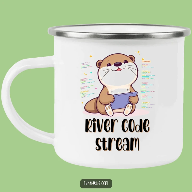 Otter Coder Enamel Mug - Funny Outdoor Coding Companion!