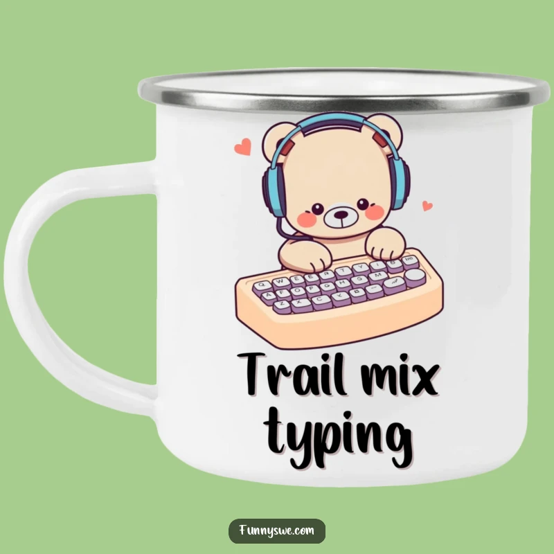 Funny Bear Typing Camping Mug: Humorous Companion for the Trail