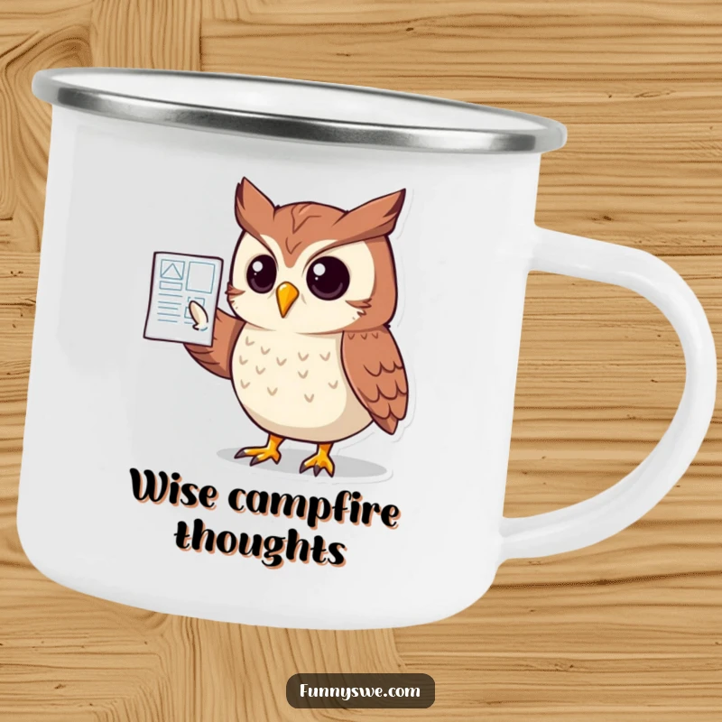 Funny Owl Website Blueprint Camping Mug: A clever owl points to a website plan, perfect for designers on the go.