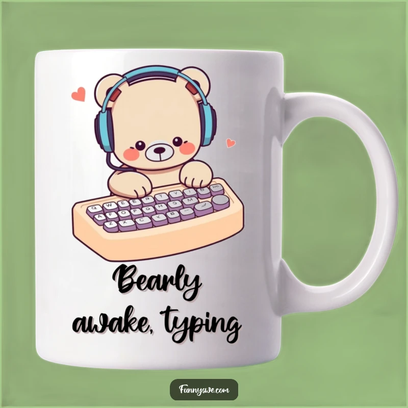 Funny Bear Typing Mug: Humorous Gift for Gamers & Coders