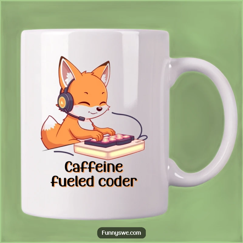 Funny Fox Gamer Mug: Cute Fox Typing on Glowing Keyboard Gift