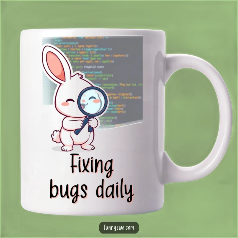 Funny Debugging Rabbit Mug: Cheerful Coder Gift for Programmers