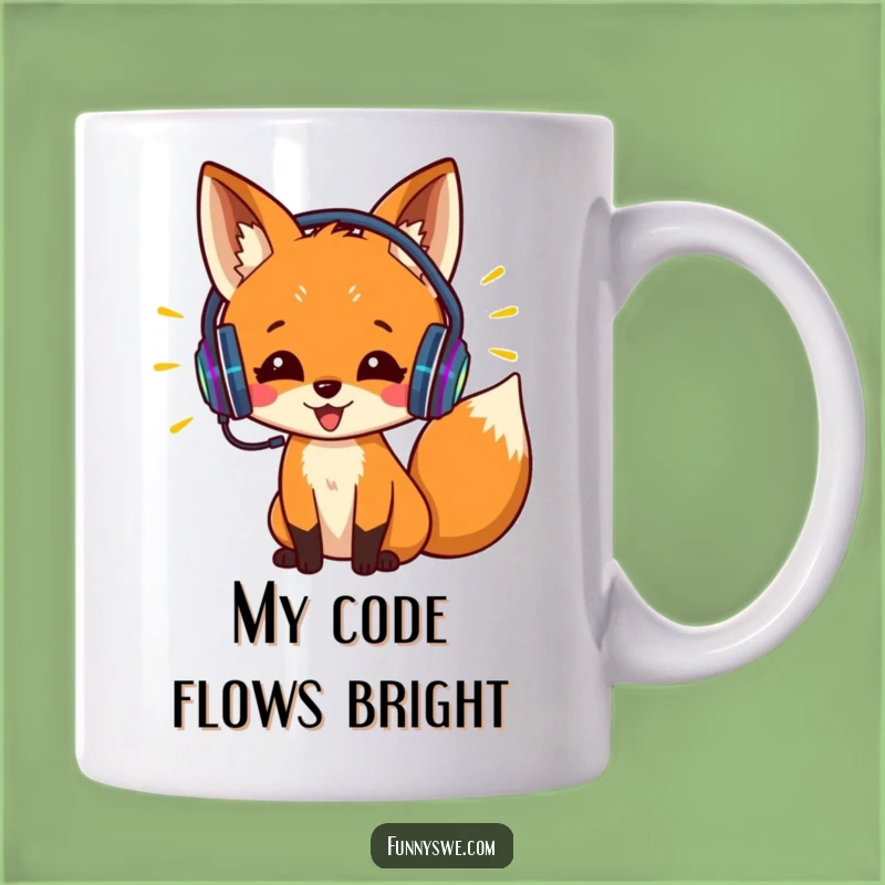 Funny Fox Coder Mug: Excited Headphones & Code - Perfect Tech Gift!