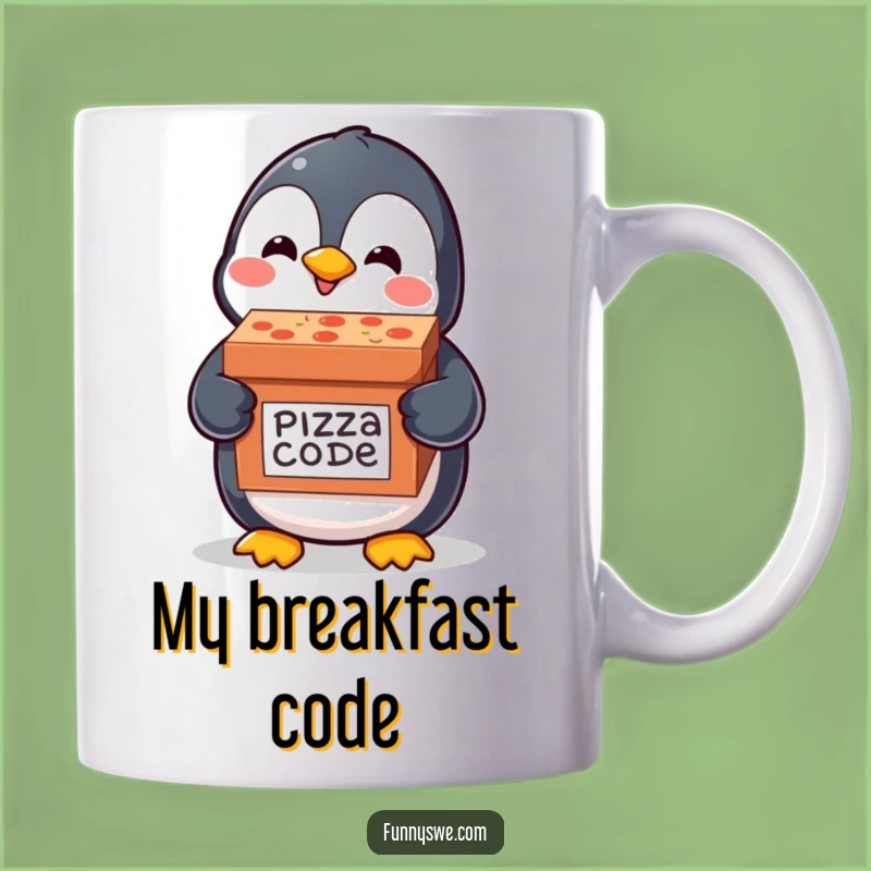 Funny Penguin Code Mug: Pizza Delivery Penguin, Hilarious Tech Humor Gift