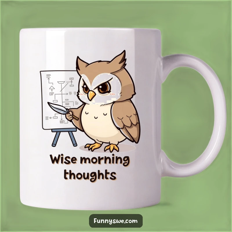 Funny Determined Owl Flowchart Mug: Smart Planner Gift for Decision Makers