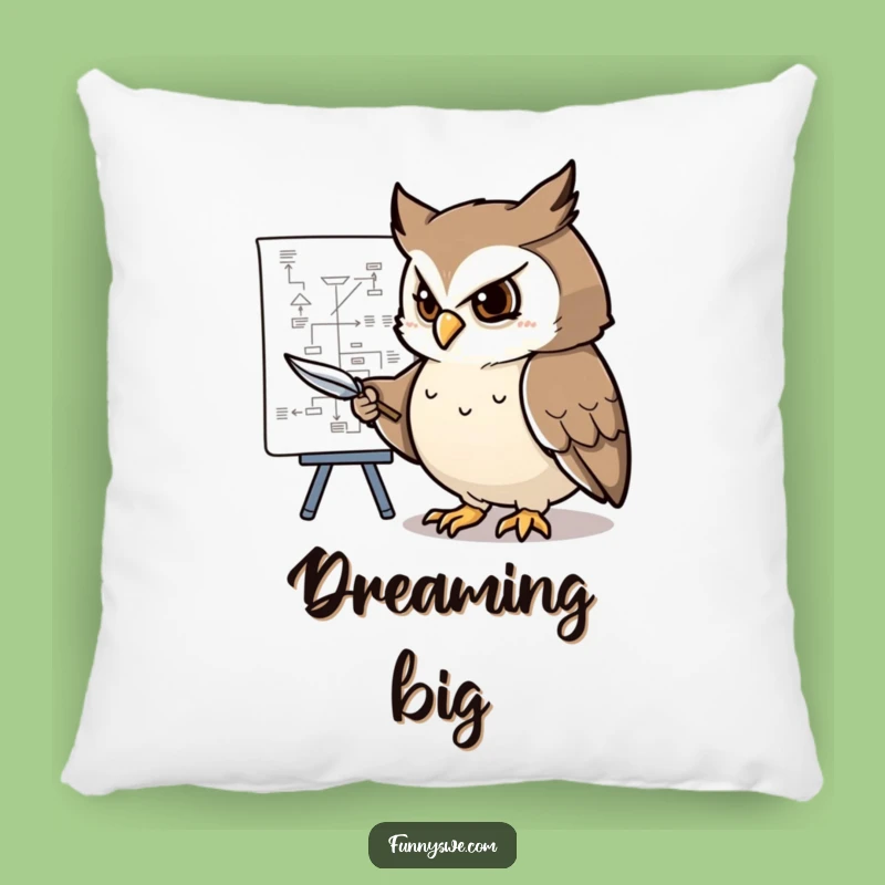 Funny Determined Owl Flowchart Pillow: Cozy & Smart Planner Comfort