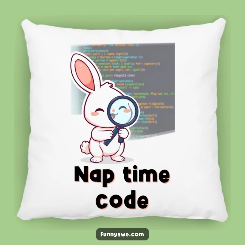 Funny Debugging Rabbit Pillow: Cozy & Cheerful Coder Comfort