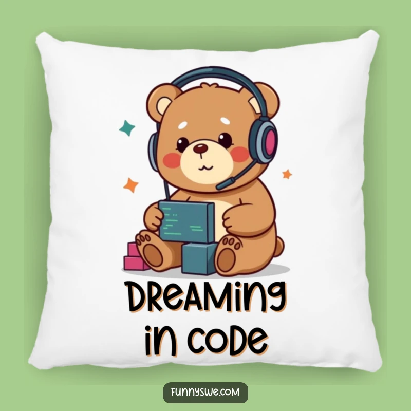 Funny Kawaii Bear Developer Pillow: Cozy Comfort for Coders!