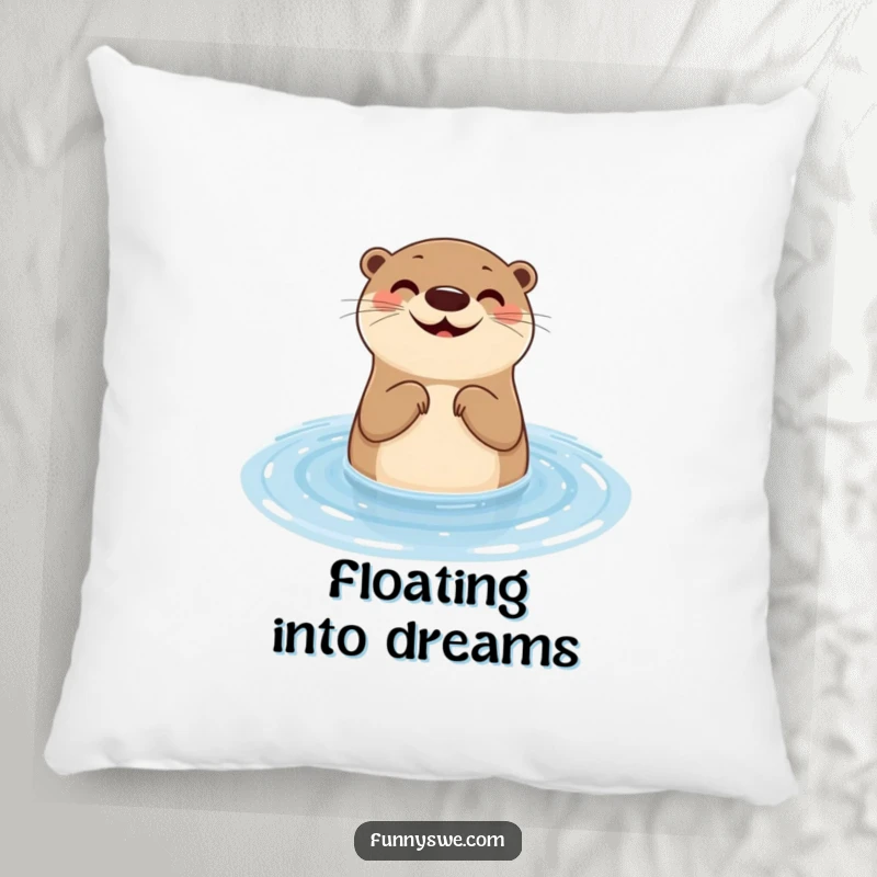 Funny otter pillow design of a smiling aquatic mammal testing website responsiveness with a water ripple, perfect for cozy, humorous decor.