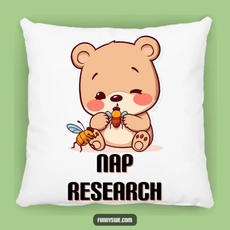 Funny Bear Bug Hunter Pillow: Cozy Curiosity, Playful Design, Comfort Gift