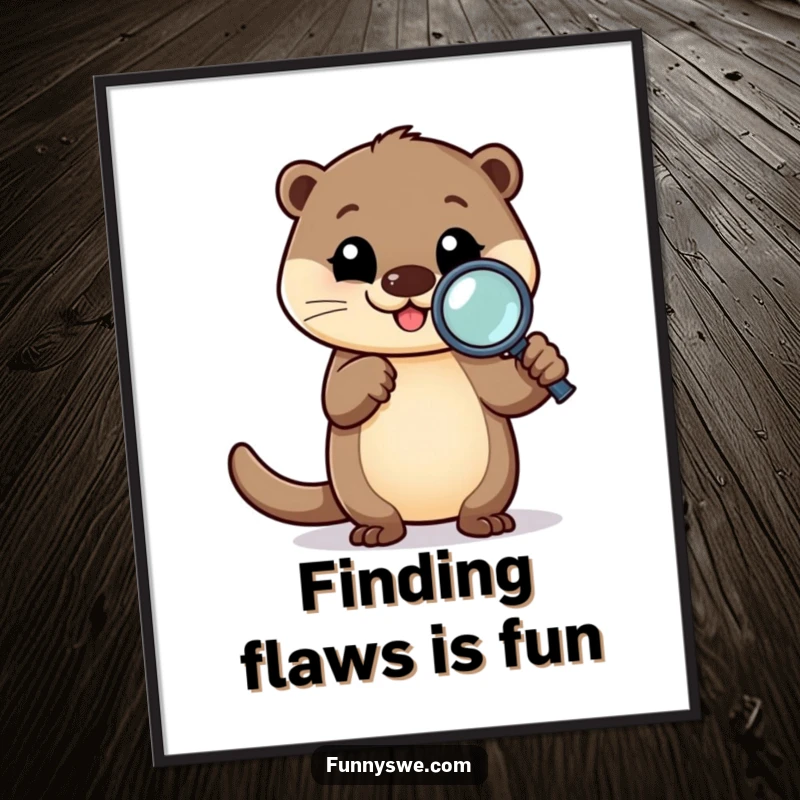 Funny Otter Debugging Art Print: Happy otter character meticulously inspecting code with a magnifying glass, digital art.