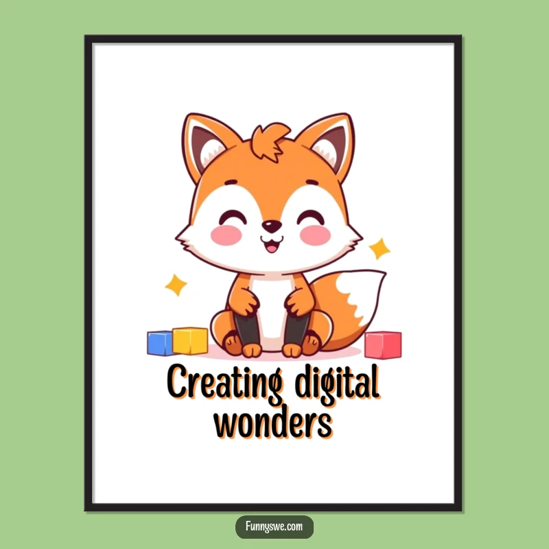 Funny Fox Web Design Art Print: Cheerful Fox for Your Creative Space