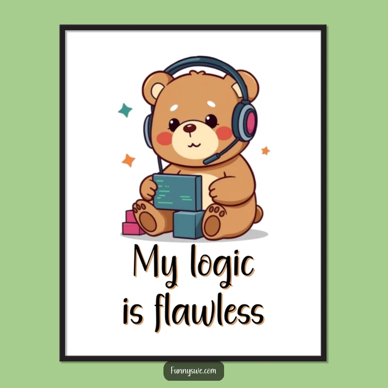 Funny Kawaii Bear Developer Digital Art: Bring Coding Joy Home!