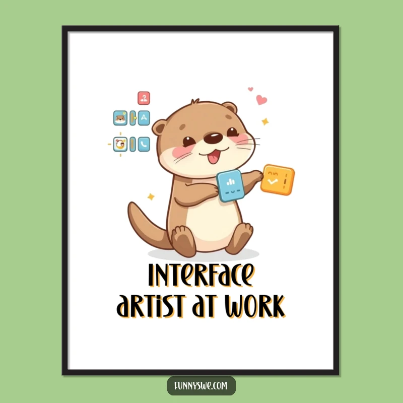 Funny Otter Digital Art Print - Whimsical Drag and Drop Wall Decor
