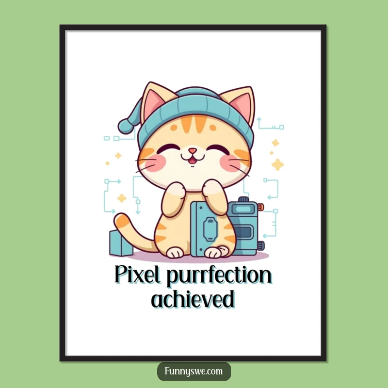 Funny Cat Coder Digital Art - Giggling Programmer Beanie Wall Decor