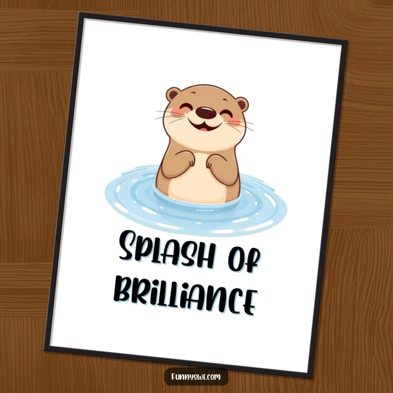 Funny otter digital art print of a smiling aquatic mammal testing website responsiveness with a water ripple, offering humorous UX design vibes.