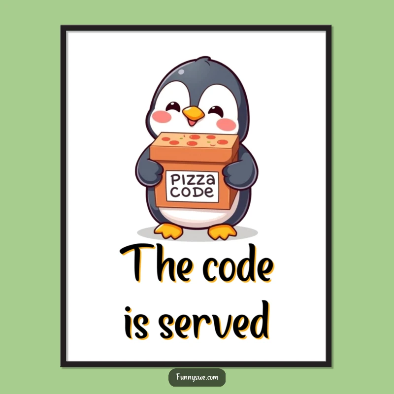 Funny Digital Art Print: Penguin Code Delivery, Instant Tech Humor Download