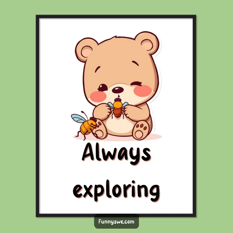 Funny Bear Bug Hunter Poster: Curious Tech Art, Icon Exploration, Decor Gift