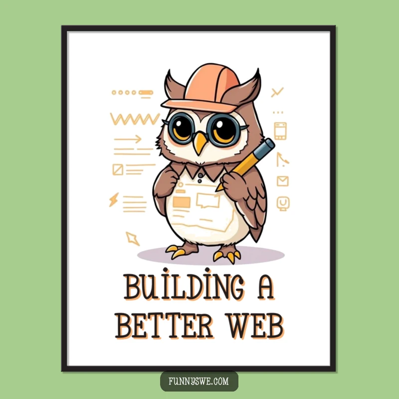 Funny Kawaii Owl Architect Poster: Whimsical Wall Art for Creatives