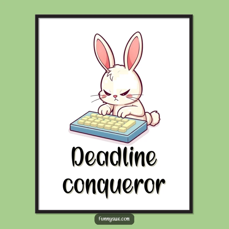 Funny Bunny Coder Poster: Intense Typing, Glowing Keyboard Art, Inspiring Tech Decor