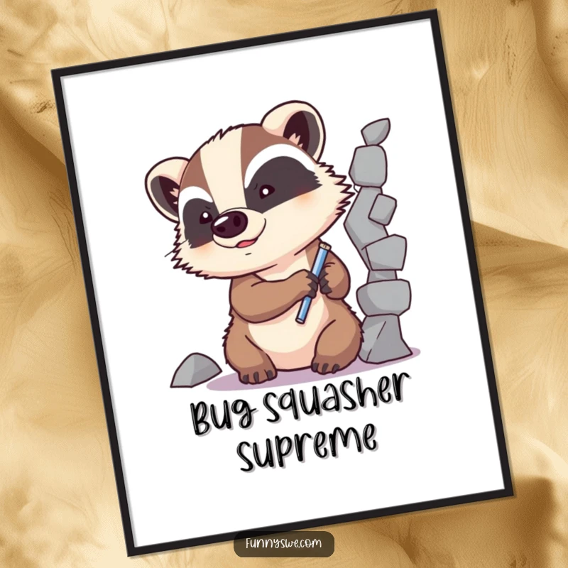 Funny Badger Code Fixer Poster: A determined badger character works on mending a fractured code line, embodying focused and humorous problem-solving.