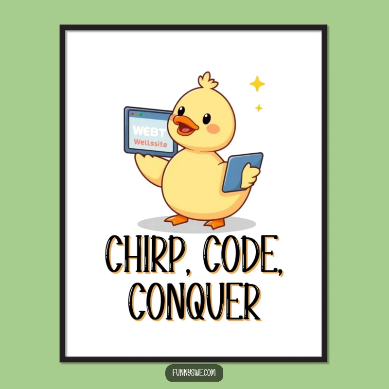 Funny Kawaii Duck Website Creation Poster - Cheerful Tech Art Print