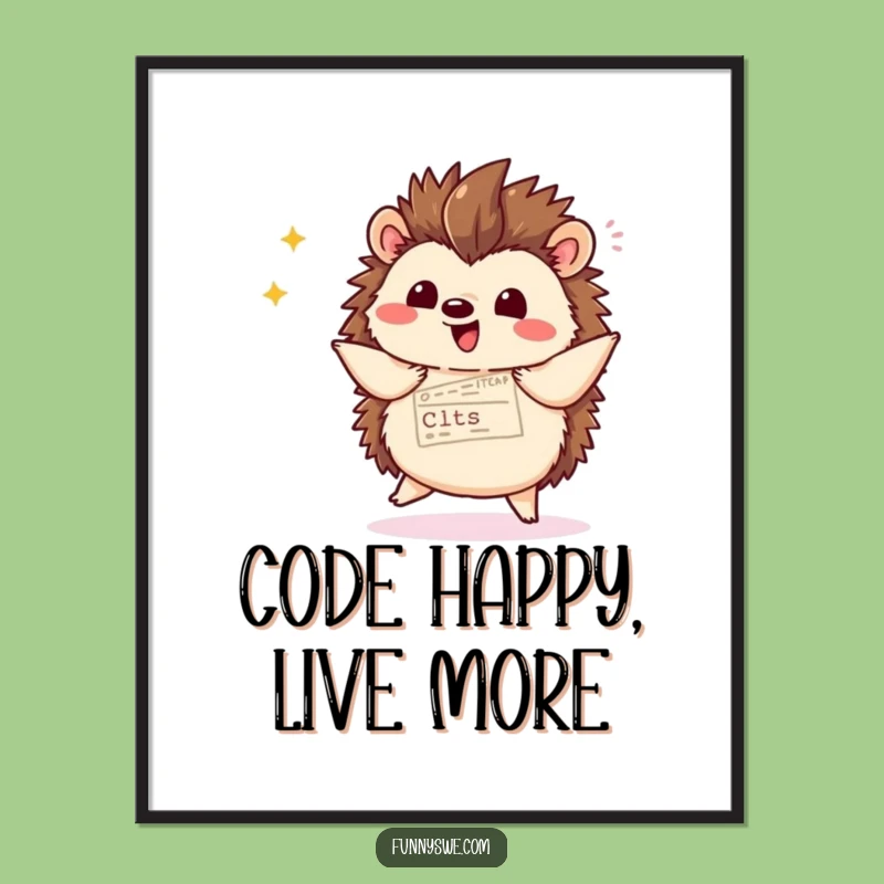 Funny Kawaii Hedgehog Code Dance Poster - Quirky Tech Art Print