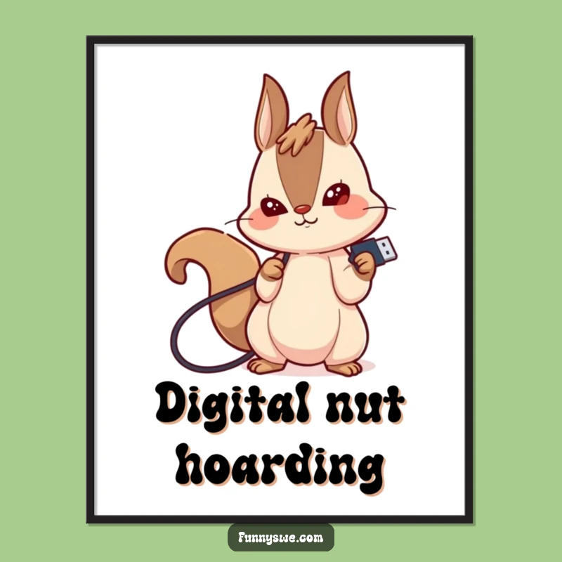 Funny Squirrel USB Poster: Kawaii Tech Humor, Quirky Wall Art for Geeks