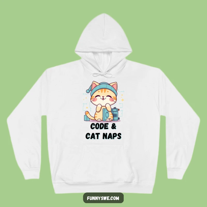 Funny Cat Coder Hoodie - Cozy Giggling Programmer Beanie Wearer