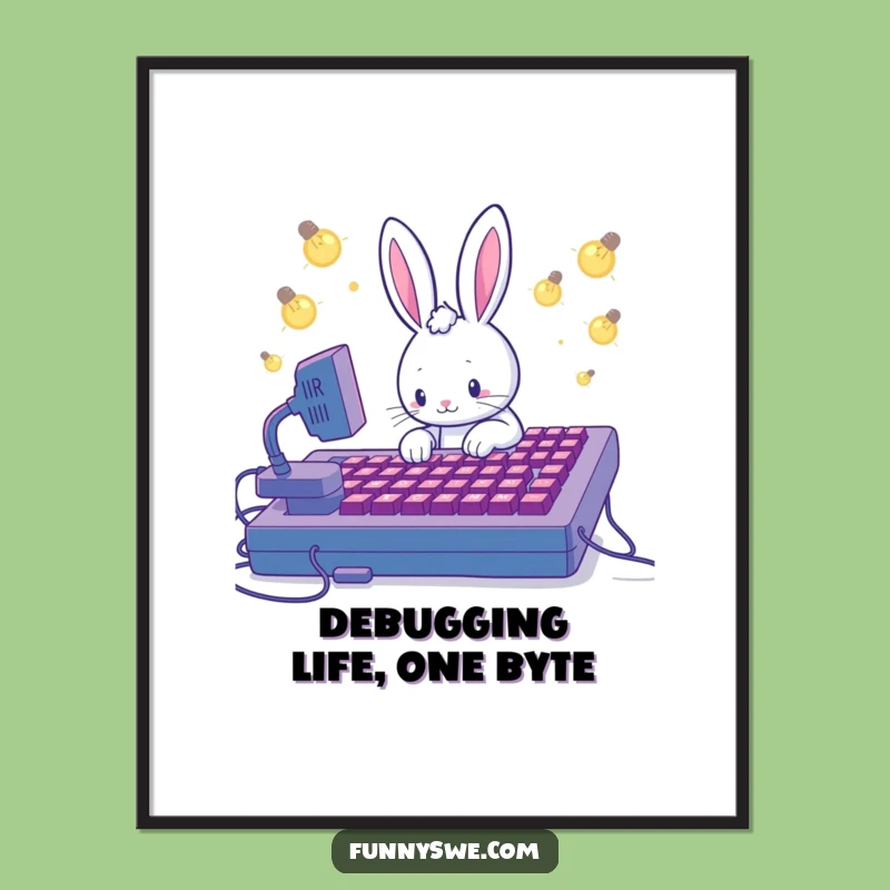 Funny Free Printable Wall Art: Kawaii Coder Rabbit, Your Hilarious Downloadable Decor!