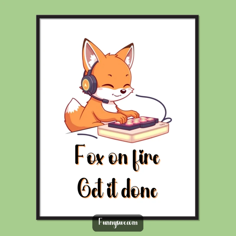 Funny Free Printable Wall Art: Fox Gamer Typing, Quirky Downloadable Desk Decor