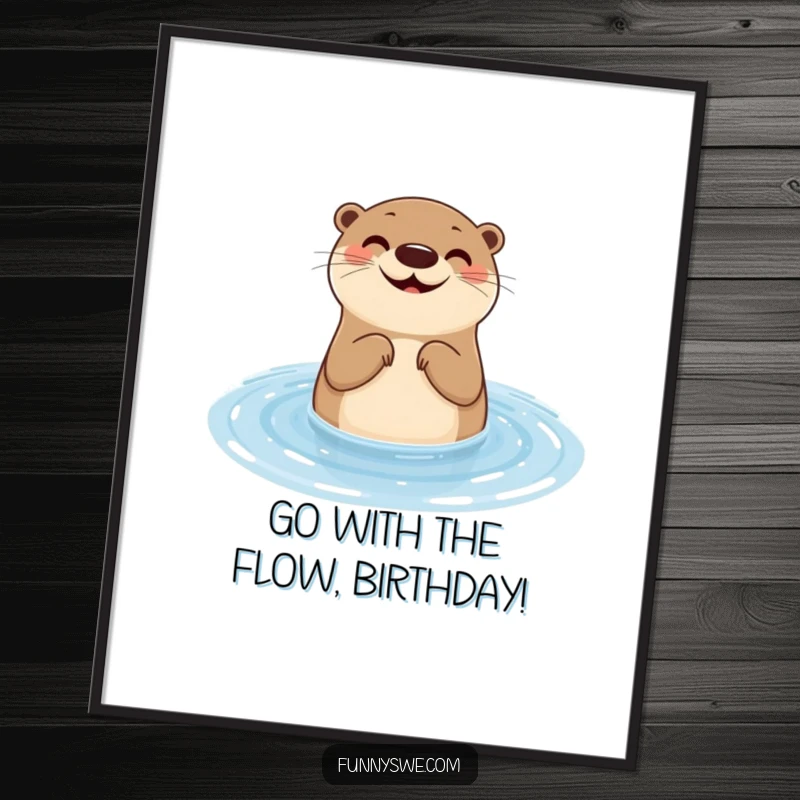 Funny Free Printable Wall Art of a smiling otter testing website responsiveness via water ripples, bringing playful charm.