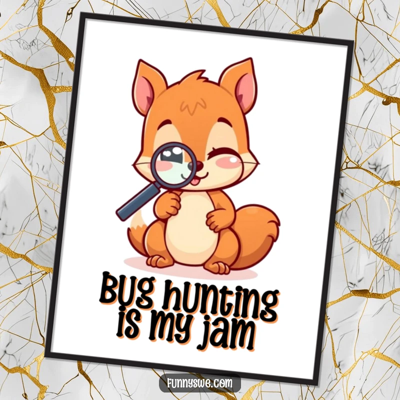 Funny Free Printable Wall Art: A Kawaii squirrel winks while inspecting website code with a magnifying glass, adding playful decor.