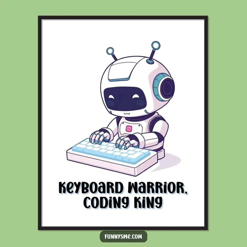 Free Printable Wall Art: Funny Kawaii Robot Typing, Downloadable Tech Decor