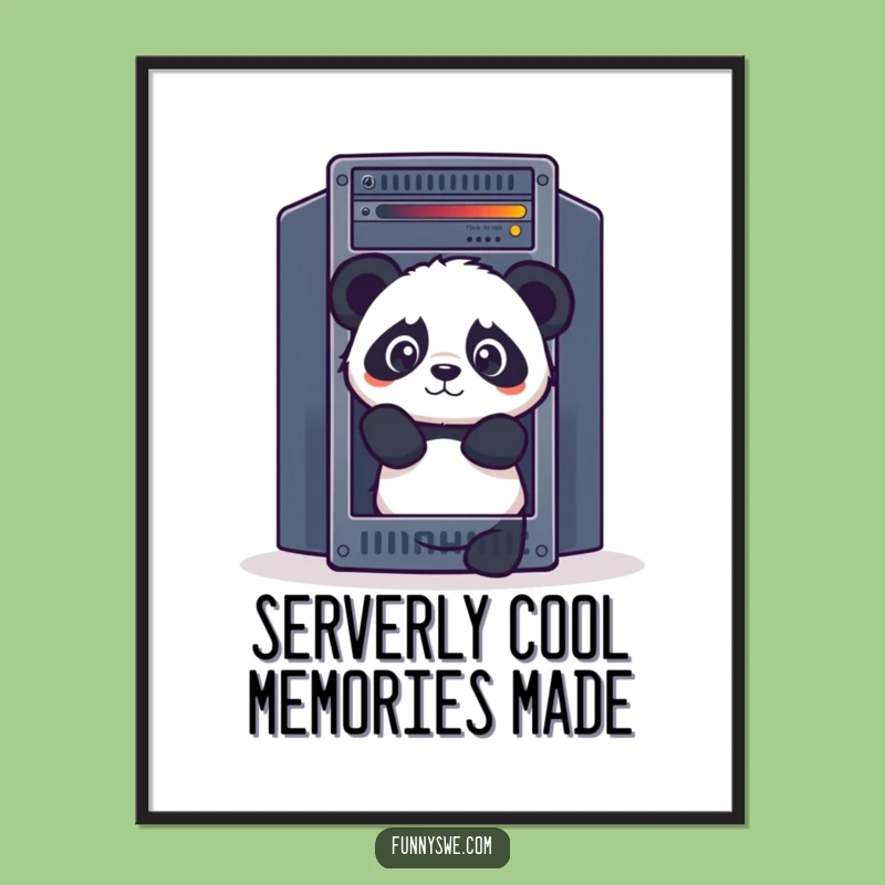 Free Printable Panda Art: Curious Server Rack Humor Downloadable Wall Decor
