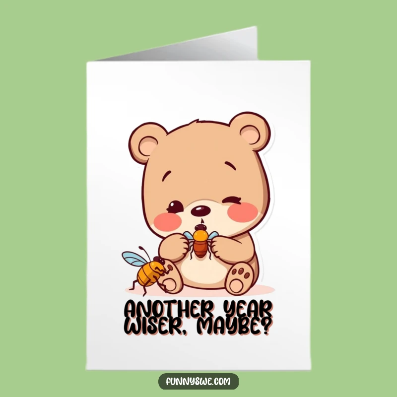 Free Printable Birthday Card: Curious Bear Investigates Bug, Funny Digital Download