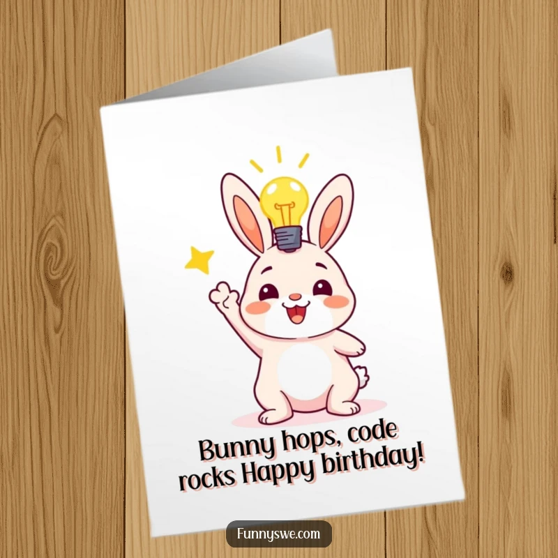 Funny Free Printable Bunny Artist holding a paintbrush, joyfully celebrating a successful code deployment with a glowing lightbulb.