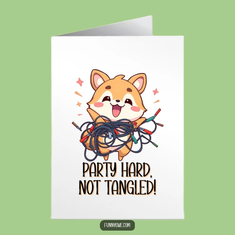 Free Printable Birthday Card: Energetic Wires Animal, Fun Downloadable Chaos
