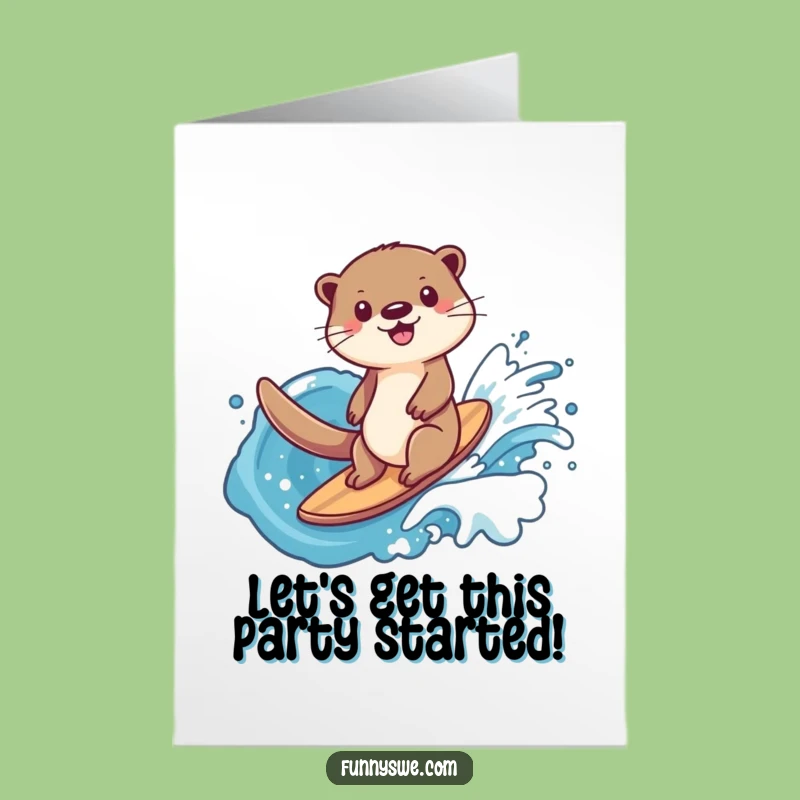 Free Printable Birthday Card: Otter Rides Data Wave, Funny Digital Download