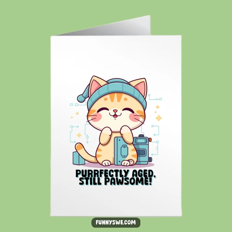 Free Printable Giggling Cat Birthday Card: Funny Downloadable Gift for Tech Lovers