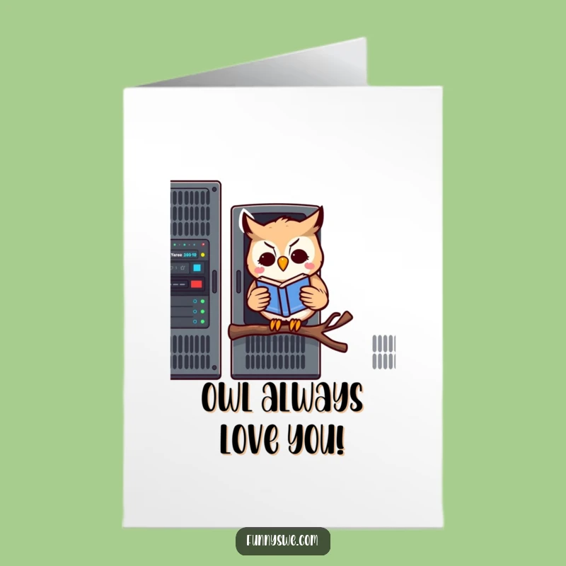 Smart Free Printable Birthday Card: Owl Reads Server Rack - Funny Gift!