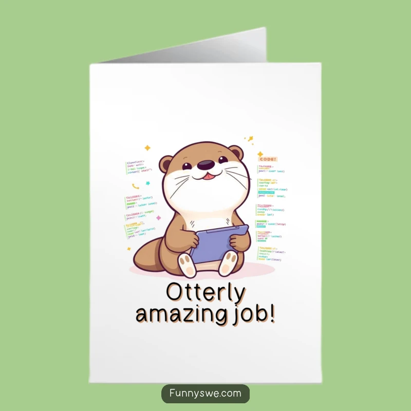 Free Printable Congrats Card: Otter Coder's Success, Your Funny Downloadable Gift!