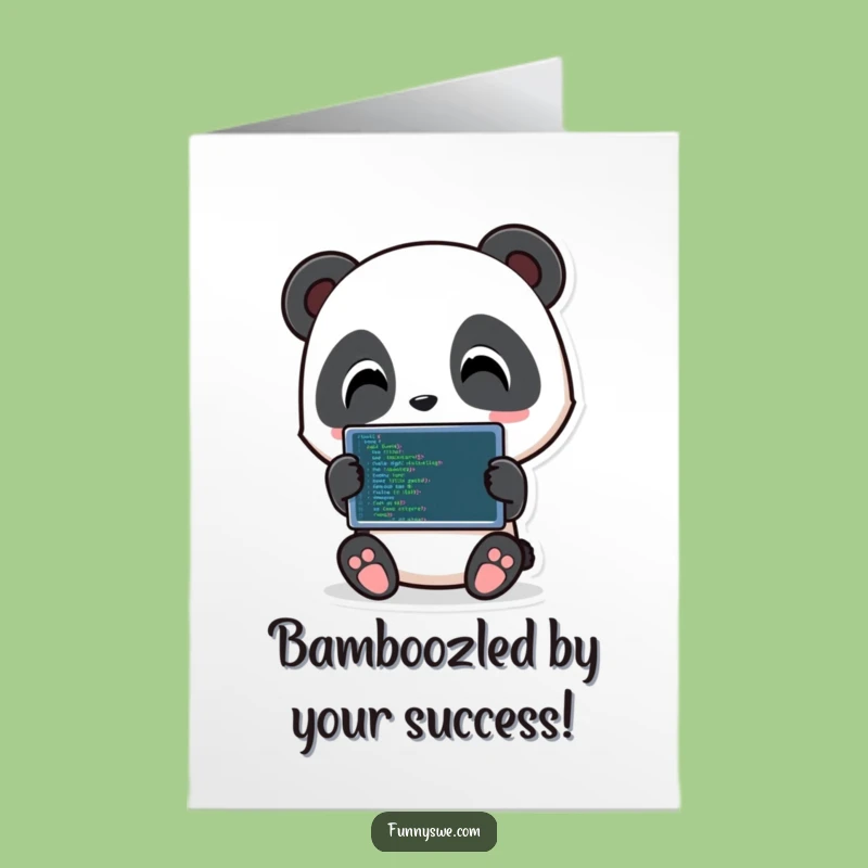 Free Printable Congrats Card: Panda Codes Success, Funny Tech Achievement, Downloadable Greeting